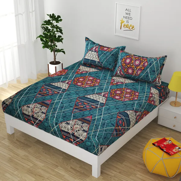 GREEN_Pure_Cotton_Bedsheet_Two_Pillow_Covers_Included_90X100_Inches