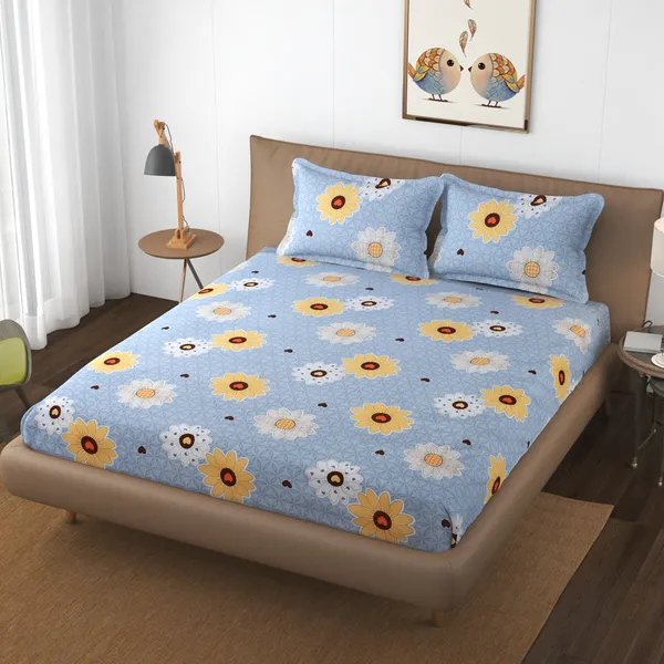 BLUE_Pure_Cotton_Bedsheet_Two_Pillow_Covers_Included_90X100_Inches