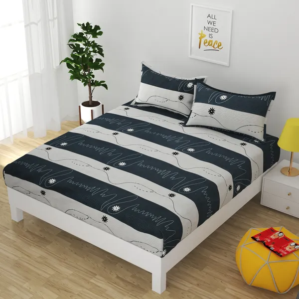 BLUE_Pure_Cotton_Bedsheet_90X100_Inches_with_Two_Pillow_Covers_Included_