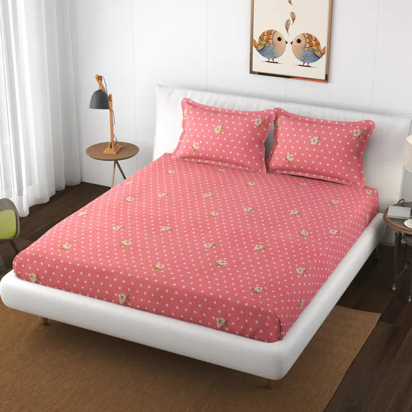 PINK_Pure_Cotton_Bedsheet_Two_Pillow_Covers_Included_90X100_inches