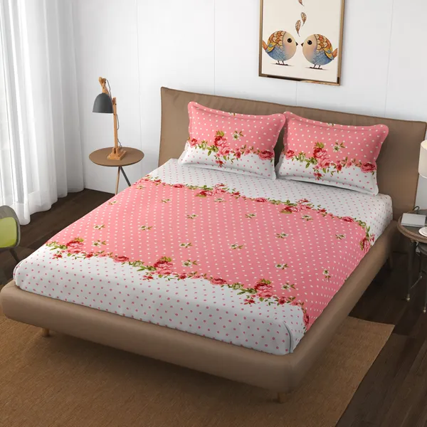 PINK_Pure_Cotton_Bedsheet_Two_Pillow_Covers_Included_90X100_Inches