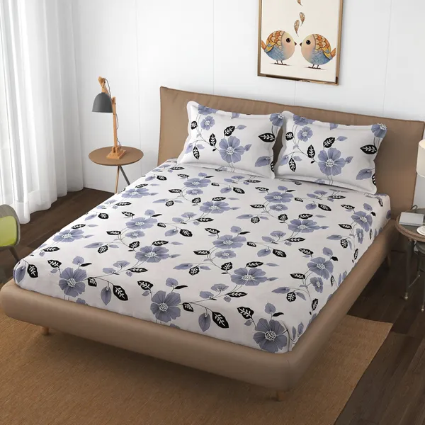GREY_Pure_Cotton_Bedsheet_Two_Pillow_Covers_Included_90X100_inches