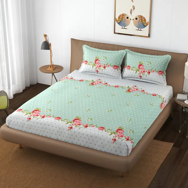 GREEN_Pure_Cotton_Bedsheet_90X100_Inches_Two_Pillow_Covers_Included_