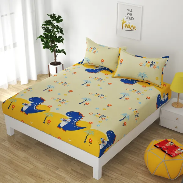 YELLOW_Pure_Cotton_Bedsheet_Two_Pillow_Covers_Included_90X100_Inches