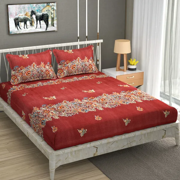 RED_Pure_Cotton_Bedsheet_Two_Pillow_Covers_Included
