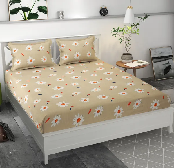 BROWN_Pure_Cotton_Bedsheet_Two_Pillow_Covers_Included_90X100_Inches