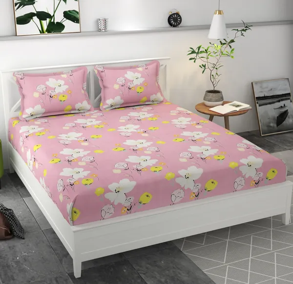PINK_Pure_Cotton_Bedsheet_Two_Pillow_Covers_Included_90X100_Inches