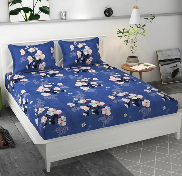 Queen_Size_Elastic_Fitted_Bed_Sheet_90X100_inches_with_Two_Pillow_Cover