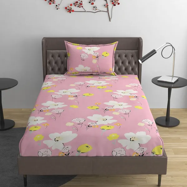 PINK_Pure_Cotton_Bedsheet_Two_Pillow_Covers_Included_60X90_inches
