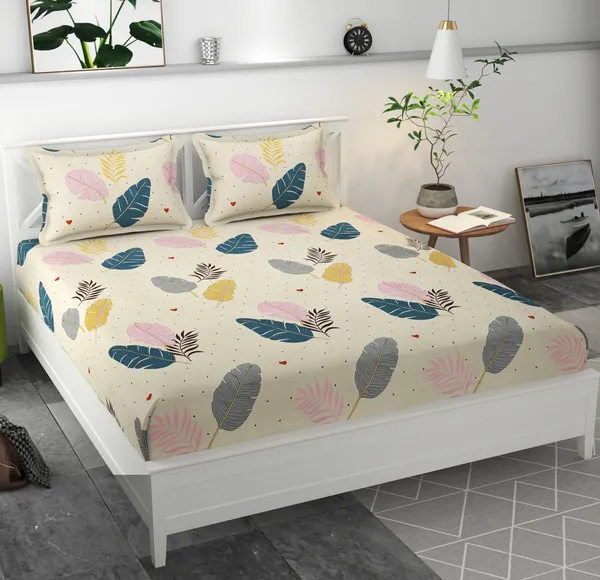 CREAM_Pure_Cotton_Bedsheet_Two_Pillow_Covers_Included_60X90_inches