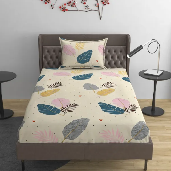 CREAM_Pure_Cotton_Bedsheet_Two_Pillow_Covers_Included_60X90_inches