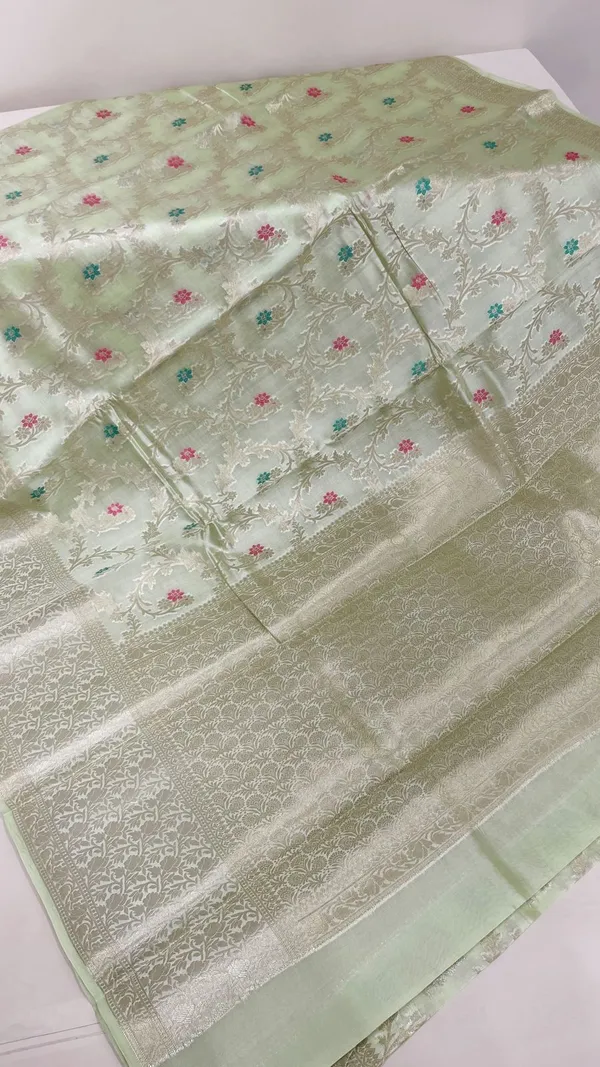 Humairah_Pure_Handloom_Light_Green_Dupion_Silk_Tilfi_Mina_Zari_Jaal_with_Skirt_Golden_Zari_Border_and_Pista_Green_Blouse