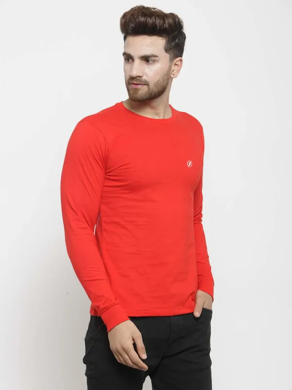 Red_Cotton_Round_Neck_Full_Sleeves_T-Shirt_For_Men_-_Pack_Of_1