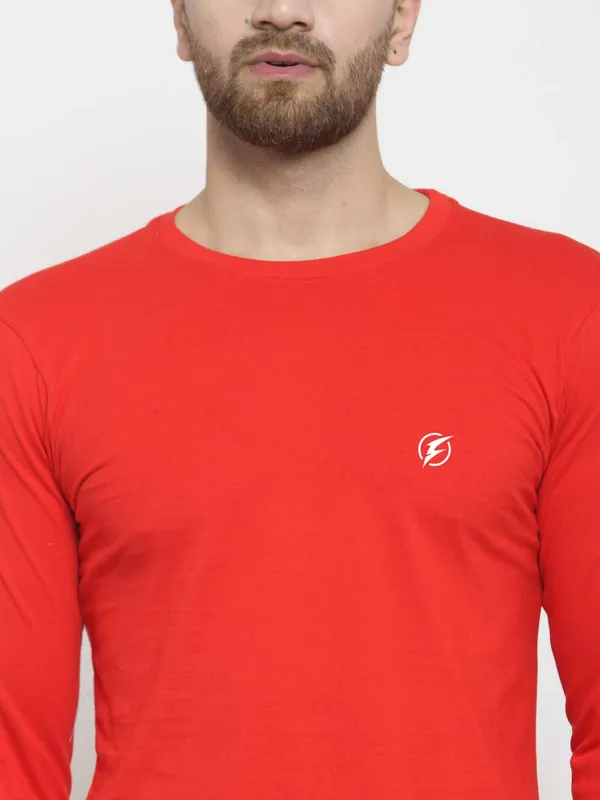 Red_Cotton_Round_Neck_Full_Sleeves_T-Shirt_For_Men_-_Pack_Of_1