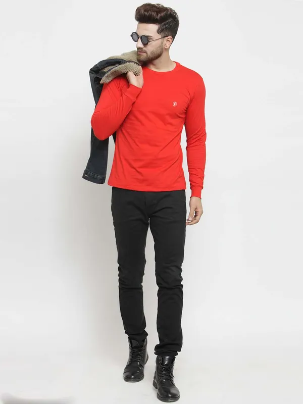 Red_Cotton_Round_Neck_Full_Sleeves_T-Shirt_For_Men_-_Pack_Of_1