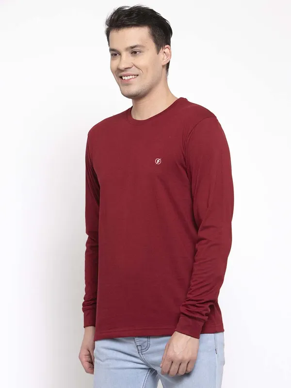 Maroon_Cotton_Round_Neck_Full_Sleeves_T-Shirt_For_Men_-_Pack_Of_1