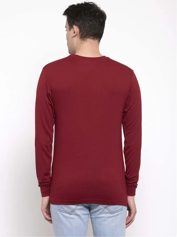 Maroon_Cotton_Round_Neck_Full_Sleeves_T-Shirt_For_Men_-_Pack_Of_1