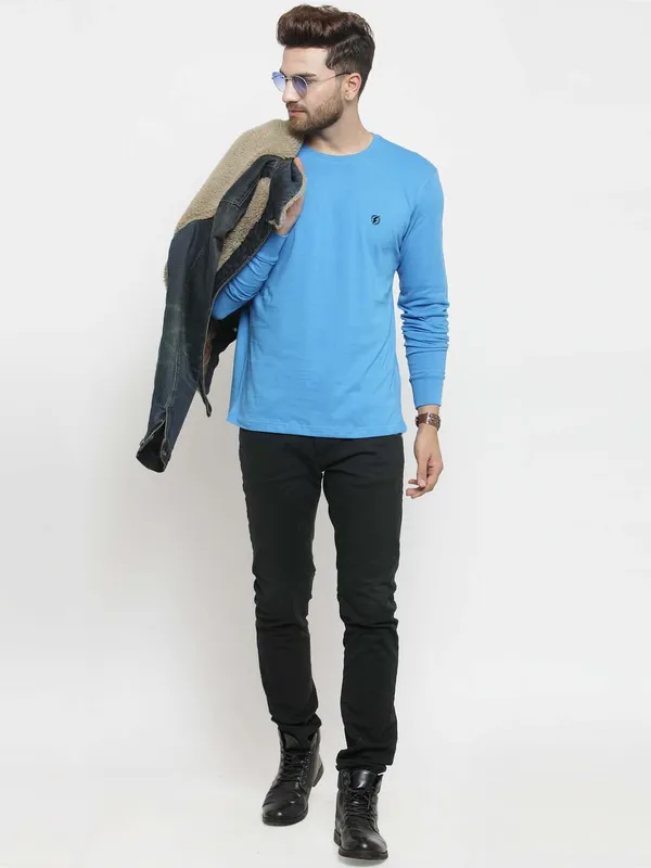 Turquoise_Blue_Cotton_Round_Neck_Full_Sleeves_T-Shirt_For_Men_-_Pack_Of_1