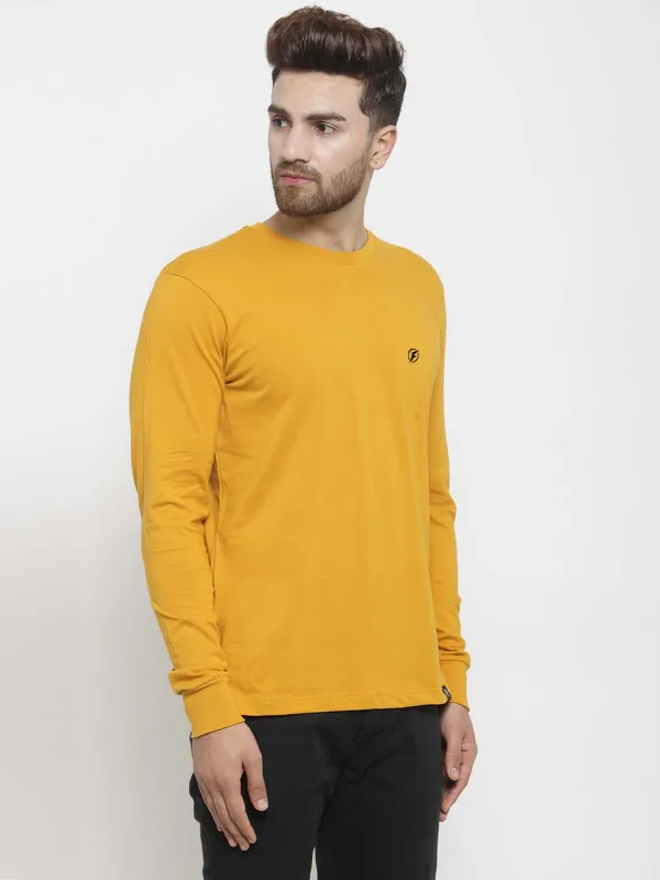 Mustard_Cotton_Round_Neck_Full_Sleeves_T-Shirt_For_Men_-_Pack_Of_1