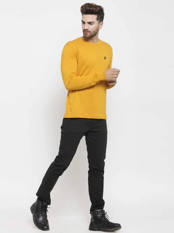 Mustard_Cotton_Round_Neck_Full_Sleeves_T-Shirt_For_Men_-_Pack_Of_1