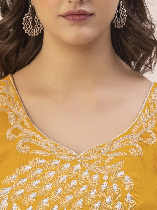 Mustard_Rayon_Slub_Women_Kurta,_Elegant_Designer_Emroidery_Work