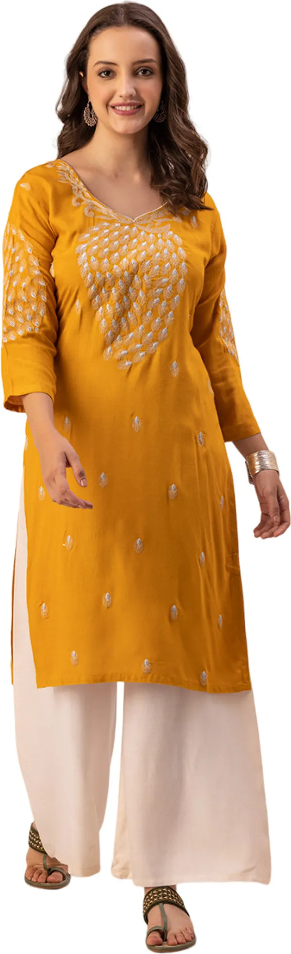 Mustard_Rayon_Slub_Women_Kurta,_Elegant_Designer_Emroidery_Work