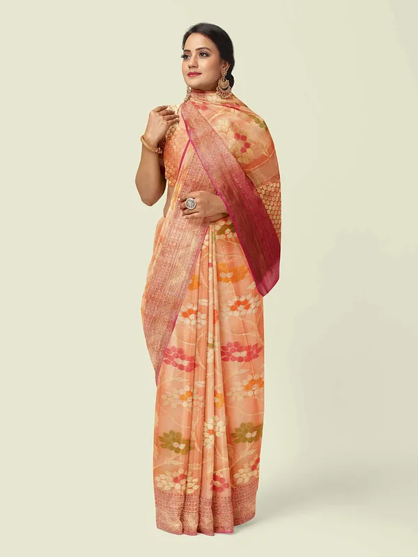 Peach_Matka_Silk/Silk_Blend_Banarasi_Sarees_For_Women