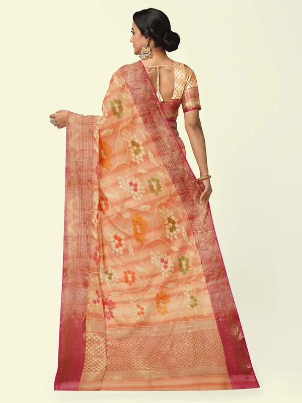 Peach_Matka_Silk/Silk_Blend_Banarasi_Sarees_For_Women