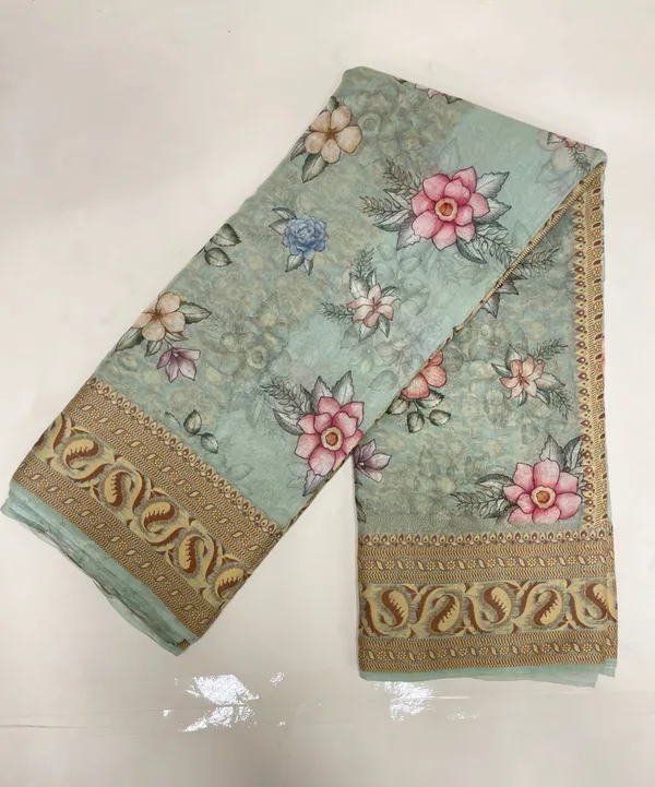 Humairah_Presents_Pure_Handloom_Pistachio_Chiffon_Floral_Digital_Print_Boota_with_Paisley_Copper_Zari_Border_and_Pistachio_Blouse