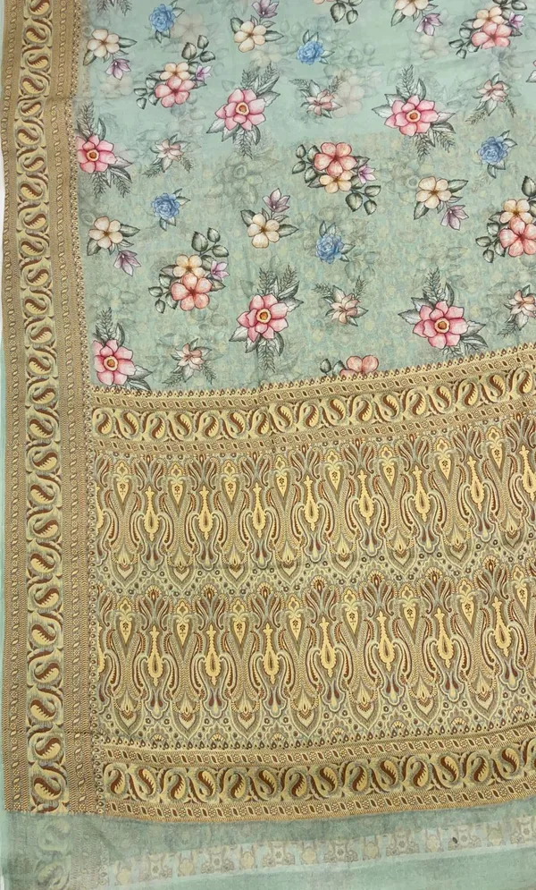 Humairah_Presents_Pure_Handloom_Pistachio_Chiffon_Floral_Digital_Print_Boota_with_Paisley_Copper_Zari_Border_and_Pistachio_Blouse