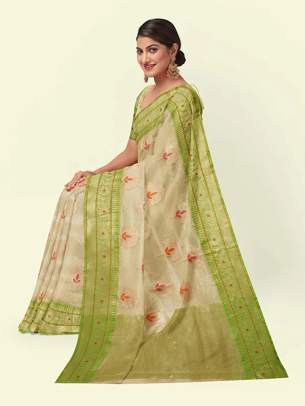Beige_Cotton_Blend_Banarasi_Sarees_For_Women