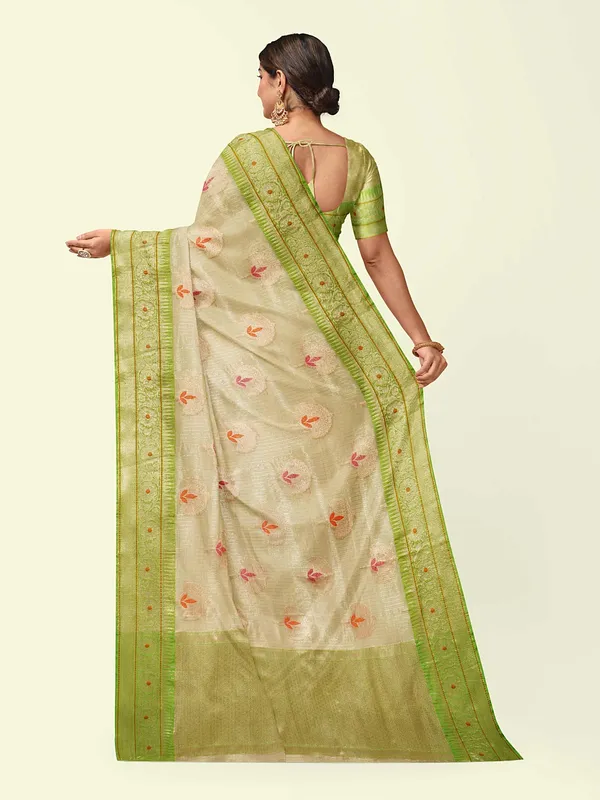 Beige_Cotton_Blend_Banarasi_Sarees_For_Women