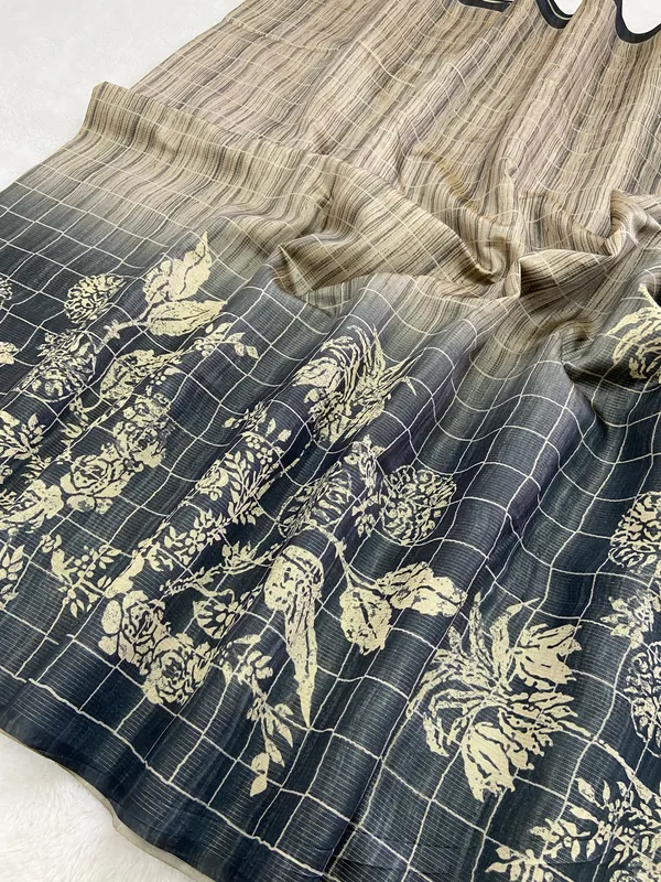 Sumati_Black_–_Zari_Line_Aesthetic_Edit_for_You_|_Soft_Tussar_Silk_Saree_with_Print,_Zari_Line_Saree_&_Print_Blouse_with_Tassels