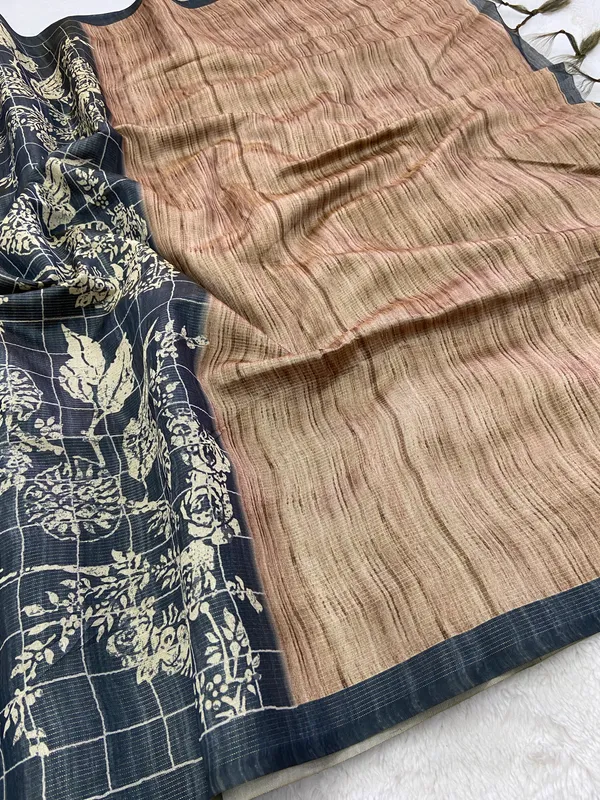 Sumati_Black_–_Zari_Line_Aesthetic_Edit_for_You_|_Soft_Tussar_Silk_Saree_with_Print,_Zari_Line_Saree_&_Print_Blouse_with_Tassels