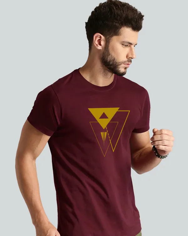 Maroon_Geometric_Printed_Half_Sleeve_Cotton_T-Shirt_For_Men