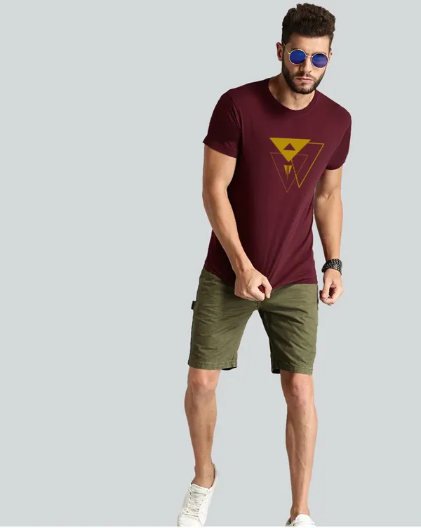 Maroon_Geometric_Printed_Half_Sleeve_Cotton_T-Shirt_For_Men
