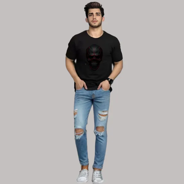 Black_Skull_Printed_Half_Sleeve_Cotton_T-Shirt_For_Men