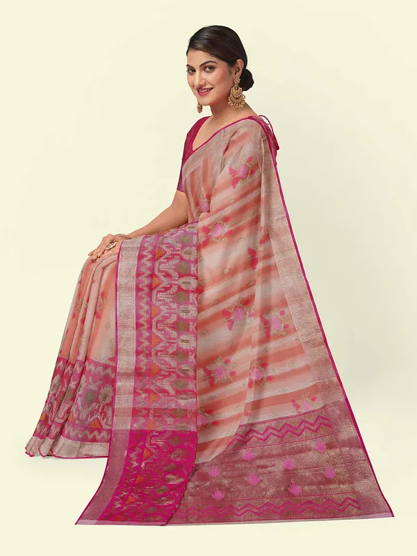 Peach_Matka_Silk/Silk_Blend_Banarasi_Sarees_For_Women