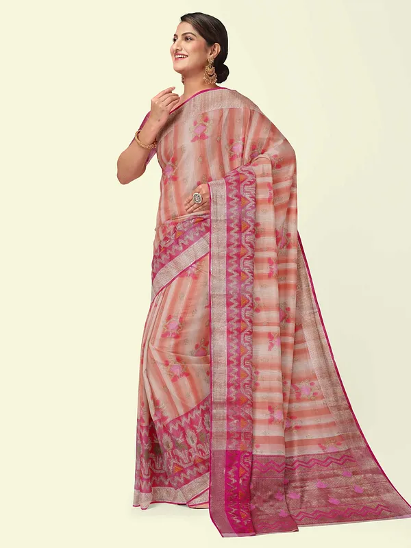Peach_Matka_Silk/Silk_Blend_Banarasi_Sarees_For_Women