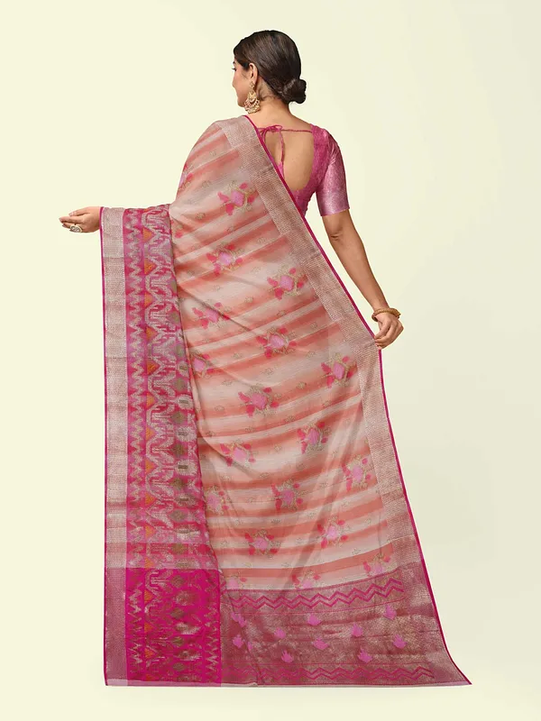 Peach_Matka_Silk/Silk_Blend_Banarasi_Sarees_For_Women
