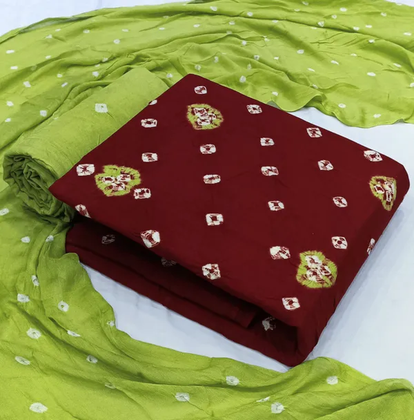 Radha_Pure_Rayon_Unstitched_Hand_Bandhej_Bandhani_Dress_Material_|_4.25_Meter_Top_&_Bottom_With_2_Meter_Dupatta