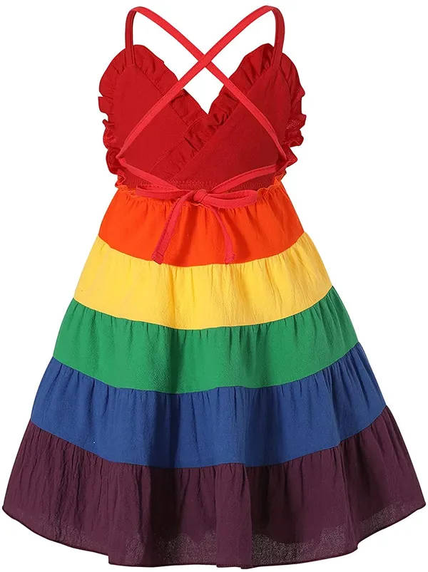 Multicolor_Cotton_Solid_V-Neck_Dress_For_Girls