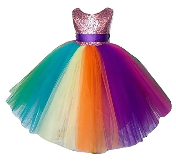 Multicolor_Satin_Sequined_Round_Neck_Dress_For_Girls