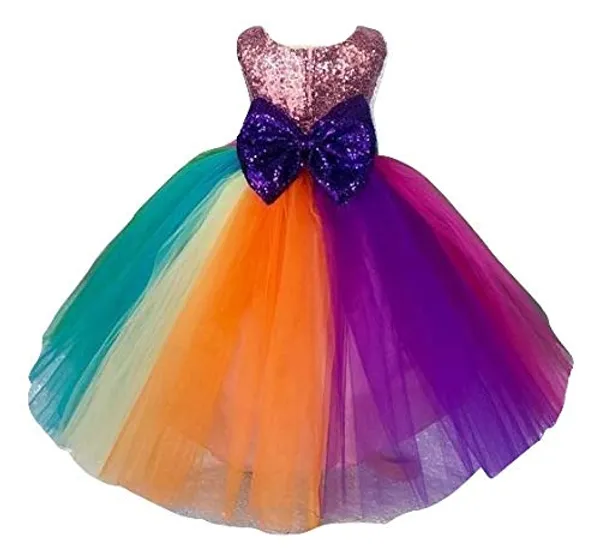 Multicolor_Satin_Sequined_Round_Neck_Dress_For_Girls