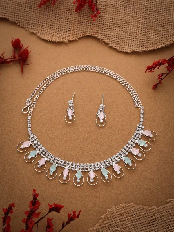 RAKHI_SPECIAL_GIFT_FOR_SISTER_-_SILVER_PLATED_AMERICAN_DIAMOND_STUDDED_NECKLACE_SET_FOR_WOMENS_&_GIRLS