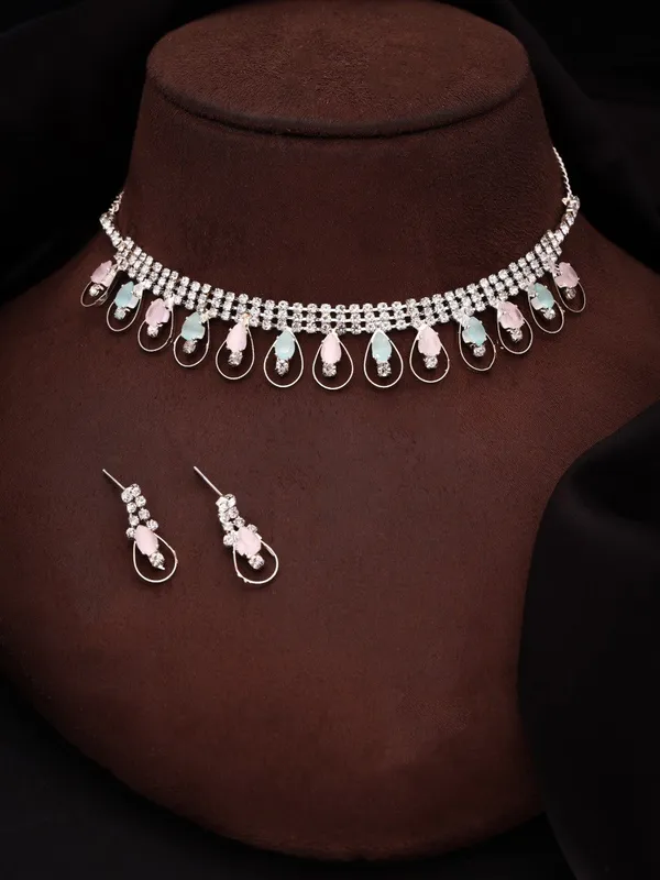 RAKHI_SPECIAL_GIFT_FOR_SISTER_-_SILVER_PLATED_AMERICAN_DIAMOND_STUDDED_NECKLACE_SET_FOR_WOMENS_&_GIRLS