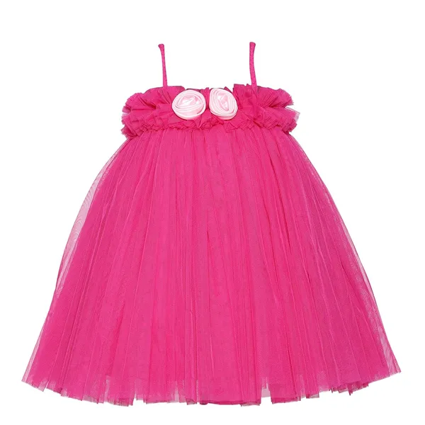 Magenta_Net_Floral_Pattern_Square_Neck_Dress_For_Girls