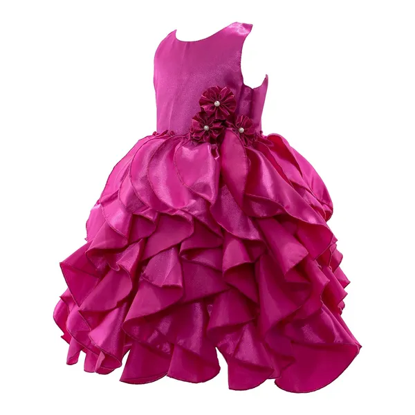 Magenta_Solid_Round_Neck_Dress_For_Girls