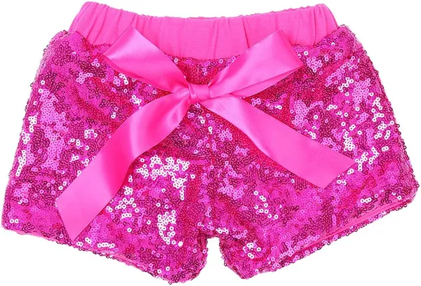 Magenta_Sequin_Bow_Detailed_Shorts_For_Girls
