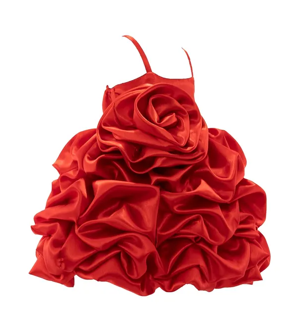 Red_Satin_Solid_Square_Neck_Dress_For_Girls